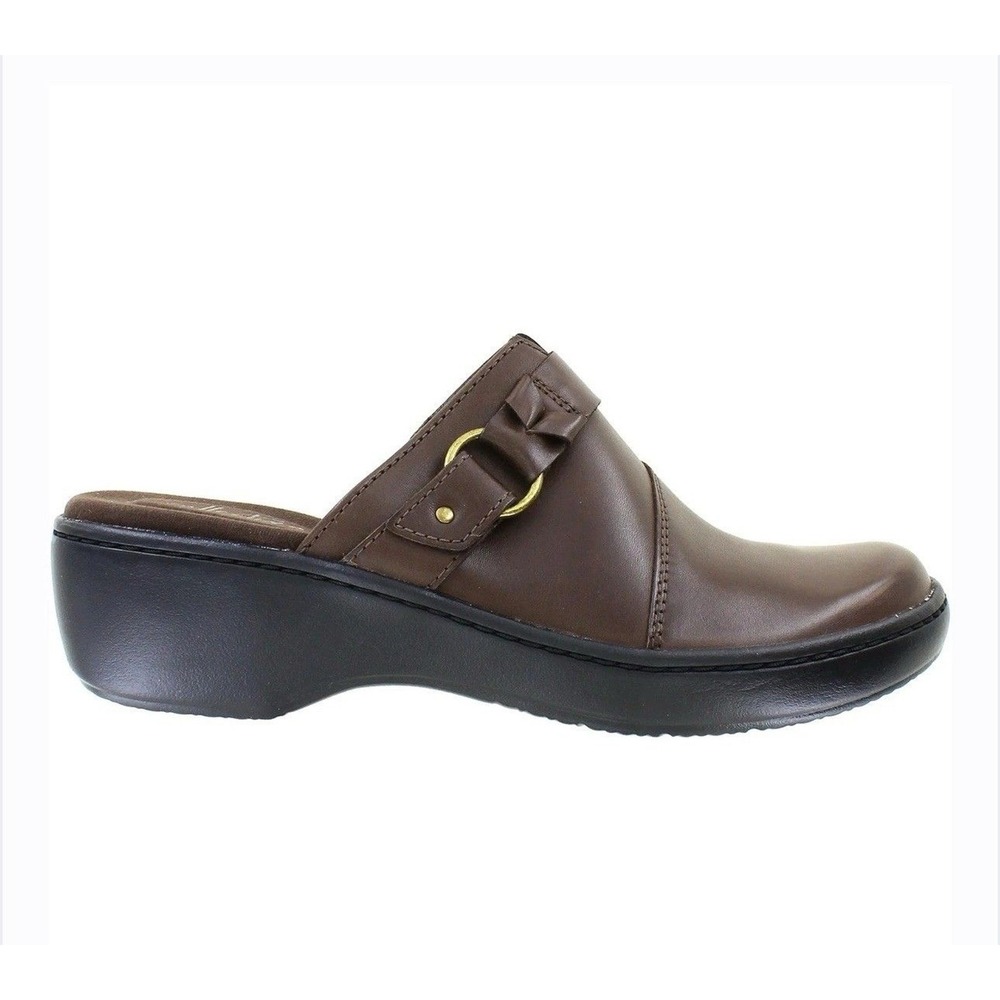 Women's Clarks Delana Misty‎ Dark Brown Leather Mule Clogs Size 11